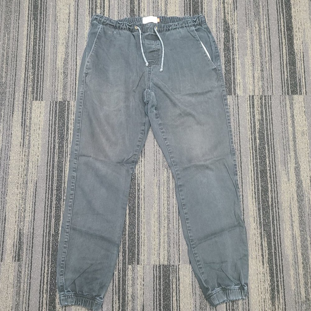 Freeworld Drawstring Cuffed Washed Black Chino Pants Size M